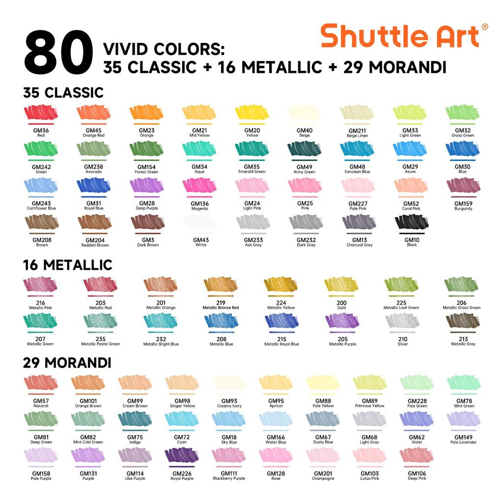 Shuttle Art Acrylic Marker Acrylic Brush Fine Twin Paint Color Muted Metallic Suitable for and Ideal for Handmade Art and Includes Portable 80-Color