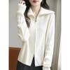 Double zipper lapel knitted cardigan women's spring and autumn new loose versatile thin sweater jacket casual outside