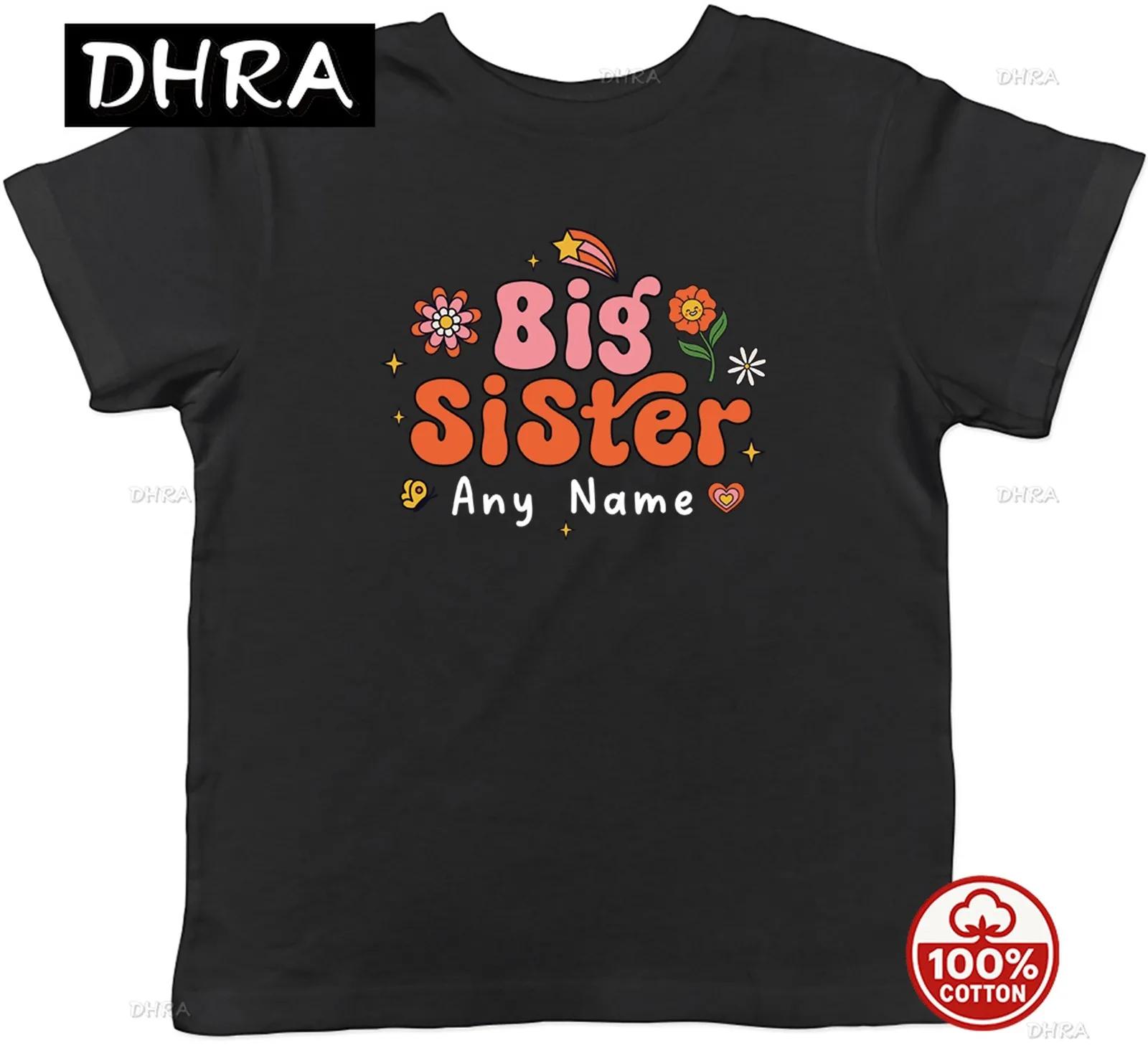 

Personalised Any Name Big Sister Floral Kids TShirt Boys Girls Gift in Harajuku Comfy Printed Tee Shirt T Shirts Y2K Cool Urban S