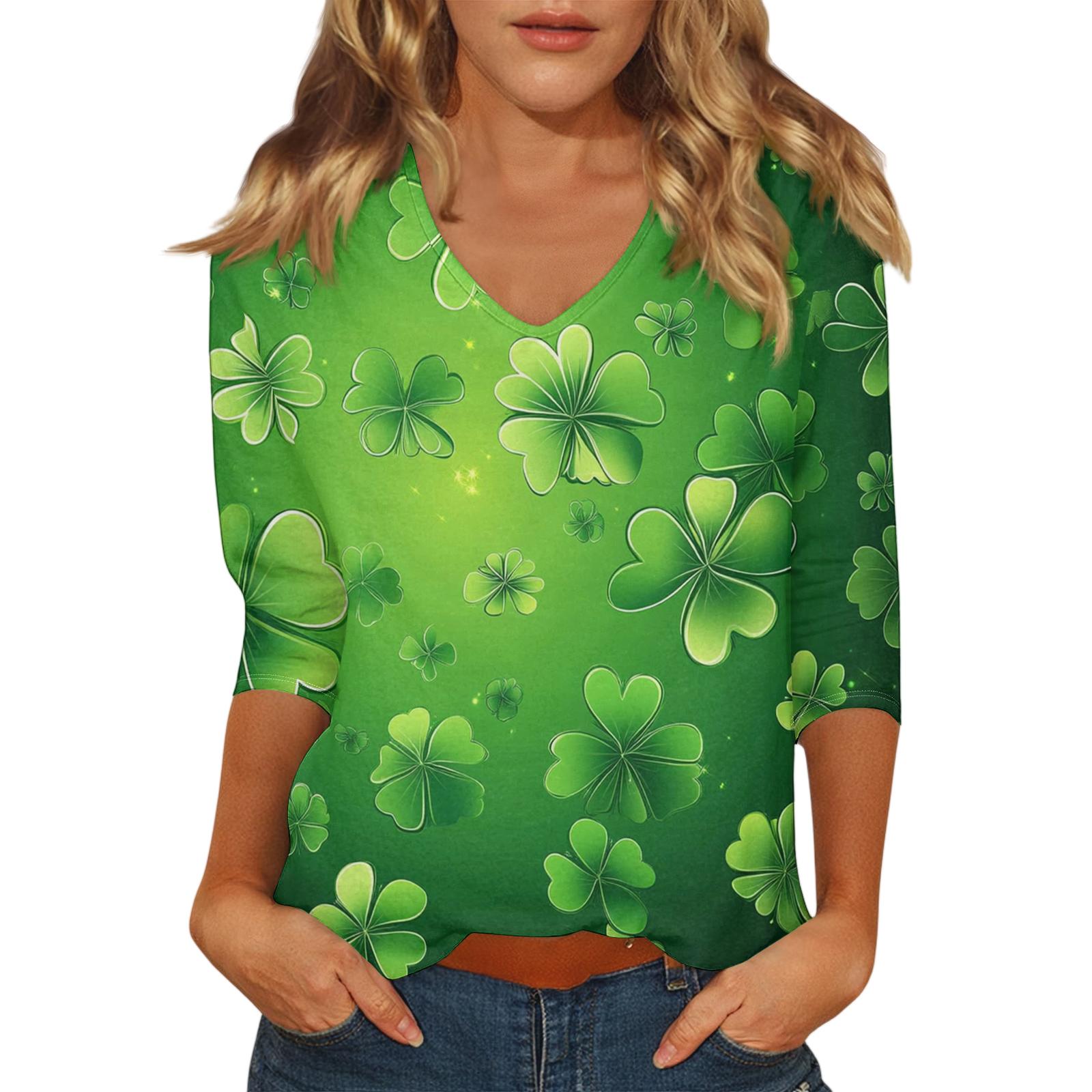 

Women s Casual Fashionable Sexy Comfortable V-Neck Printed Three-Quarter Sleeve Top XXL