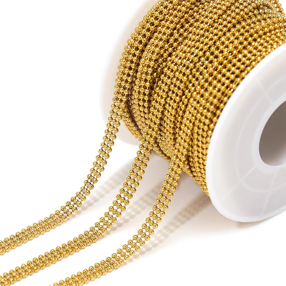 1 Meter Edelstahl Goldfarbe Dreilagige Perlenketten Halsketten mit Perlen Schmuckzubehör Armbänder DIY Schmuckherstellung Zubehör