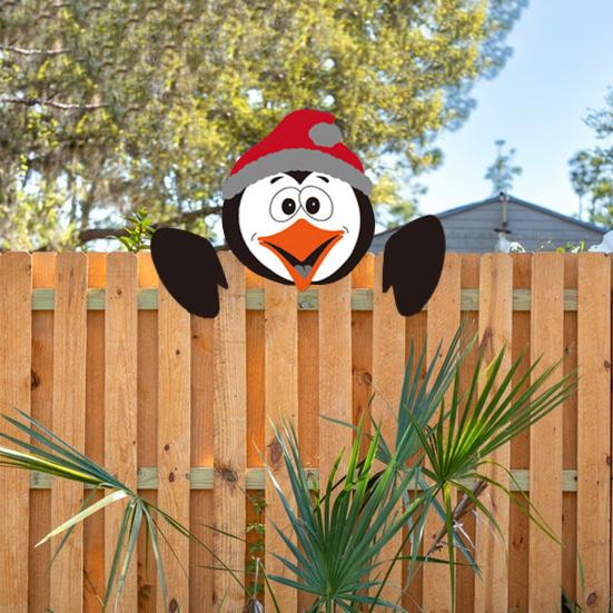 Christmas Fence Ornaments Wooden Peeking Santa Yard Decor Weatherproof Indoor Outdoor Decoration for Lawn Garden Fence