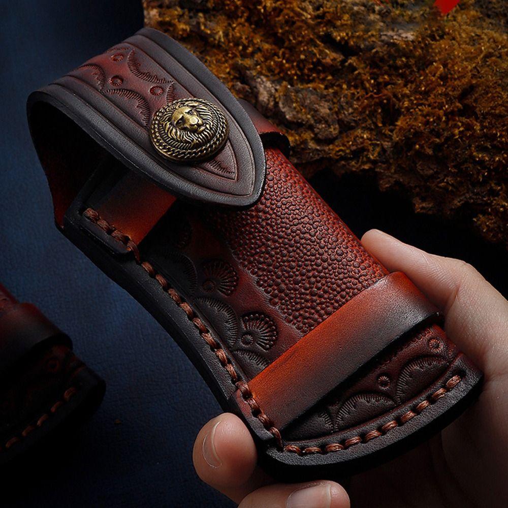 Pocket Hunt Leather Sheath Holder Camp Outdoor Carry Fold Knife Tool Belt Loop Case Flashlight Case
