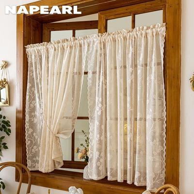 1 Stück Französischer Rokoko-Stil Transparenter Vorhang Pastoraler Stil Spitze Halber Vorhang Türvorhang für Wohnzimmer Küche Schrank Fenster Heimdeko