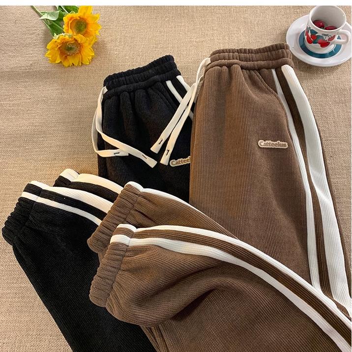 Women's High Waisted Trousers Casual Drawstring Wide Leg Two Striped Carped Pants for Women