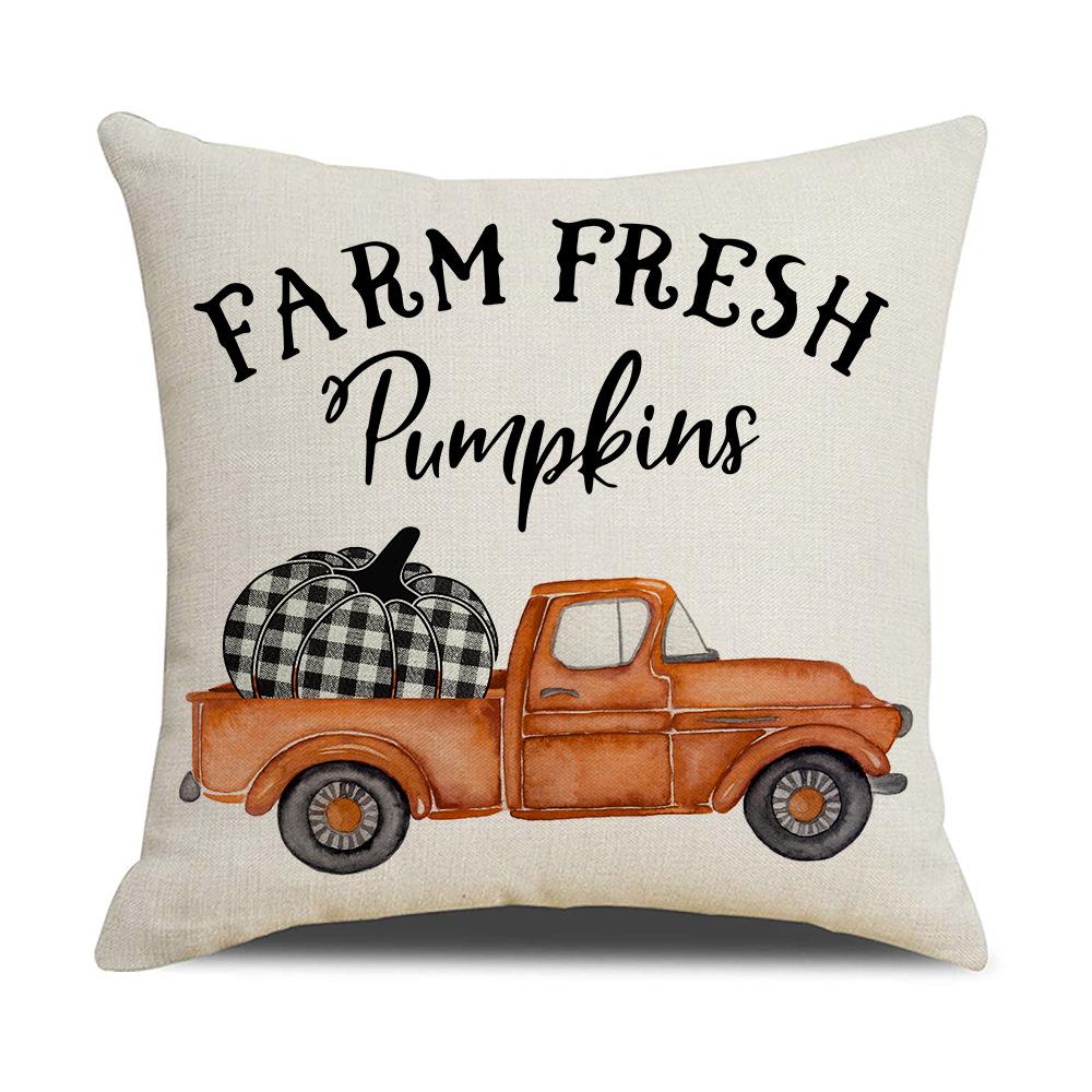 Autumn Harvest Pillow Cover Plaid Maple Leaf Truck Pumpkin Pillow Pillow Cover Home Cushion Cover