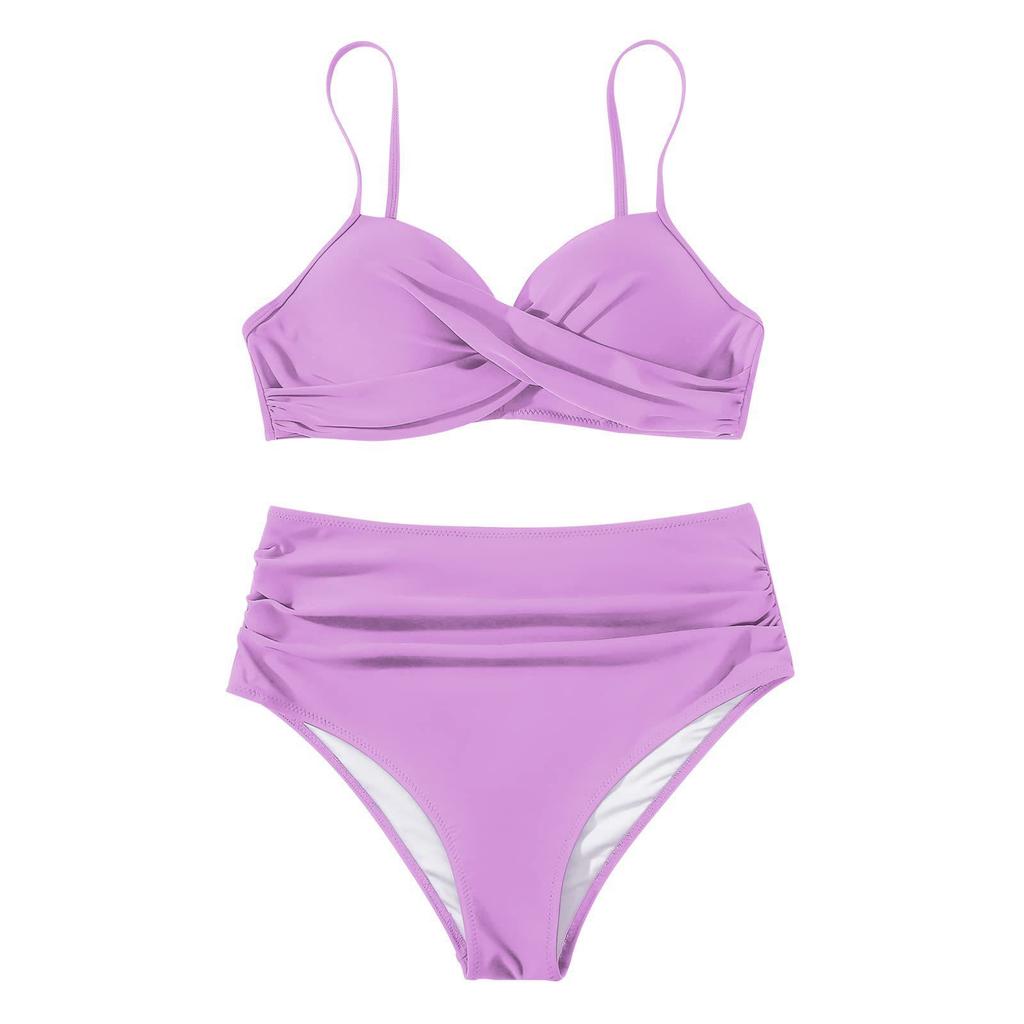 Costume da bagno bikini push up da donna costumi da bagno solidi sexy costume da bagno floreale femminile costumi da bagno increspati XL bikini a vita alta donna