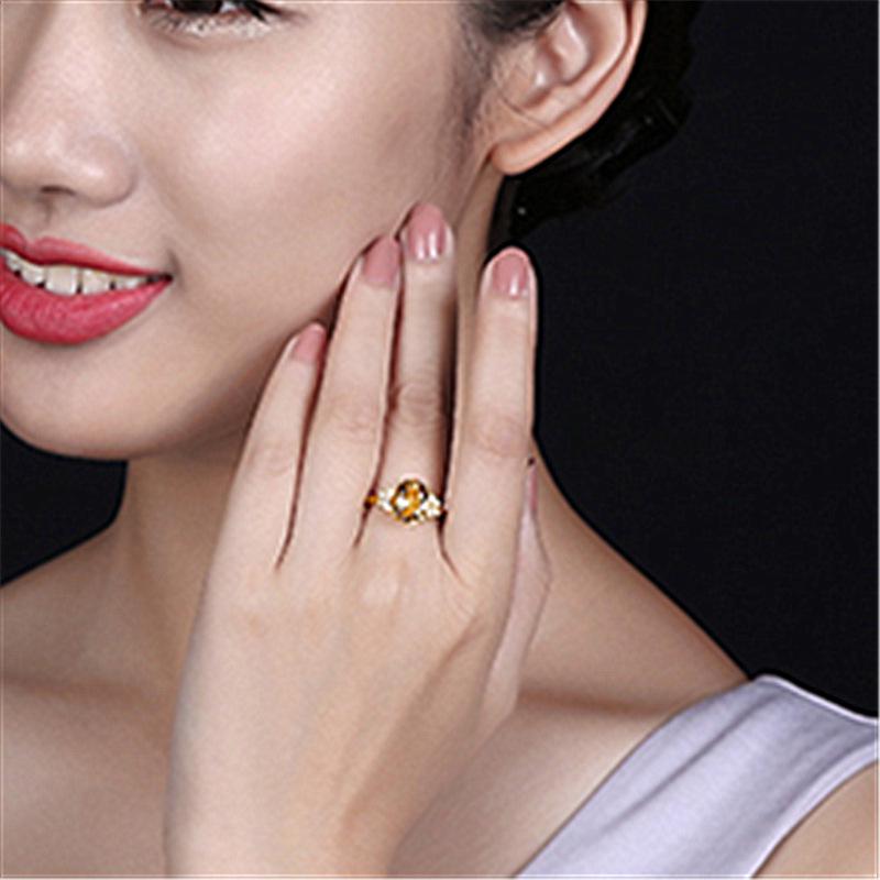 Yellow Crystal Butterfly Dance Diamond Ring - 18K Gold-Plated European & American Style