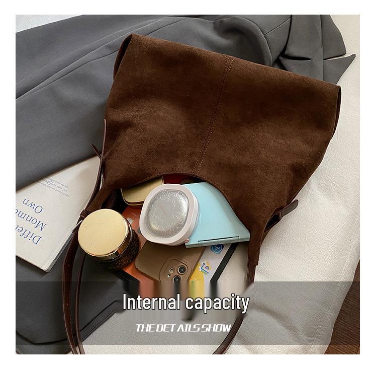 Stylish Suede Retro One-Shoulder Tote: Versatile Large-Capacity Commuter Bag