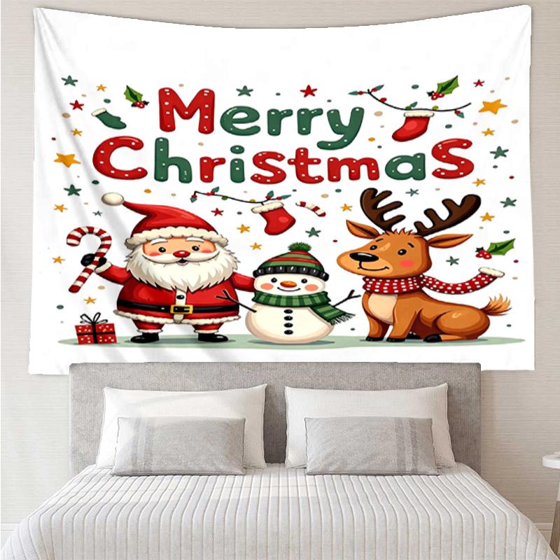Christmas Print Tapestry, Backdrop, Easy Setup, Ideal for Bedroom, Office & Living Room, with Aesthetic Wall Hanging Decor.