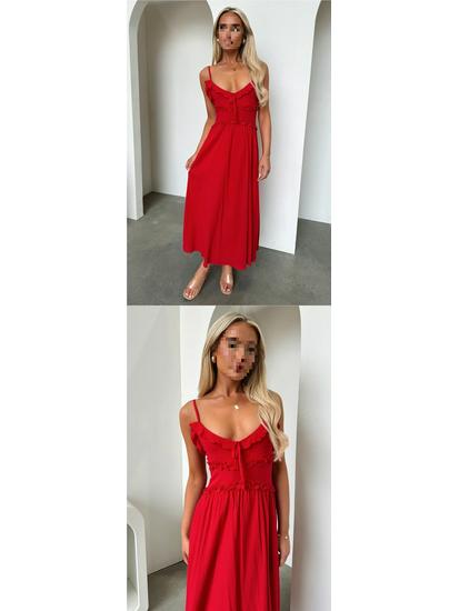 2026 European Spring/Summer Spaghetti Strap Ruffle Dress - Casual Loose Vacation Wear for Women