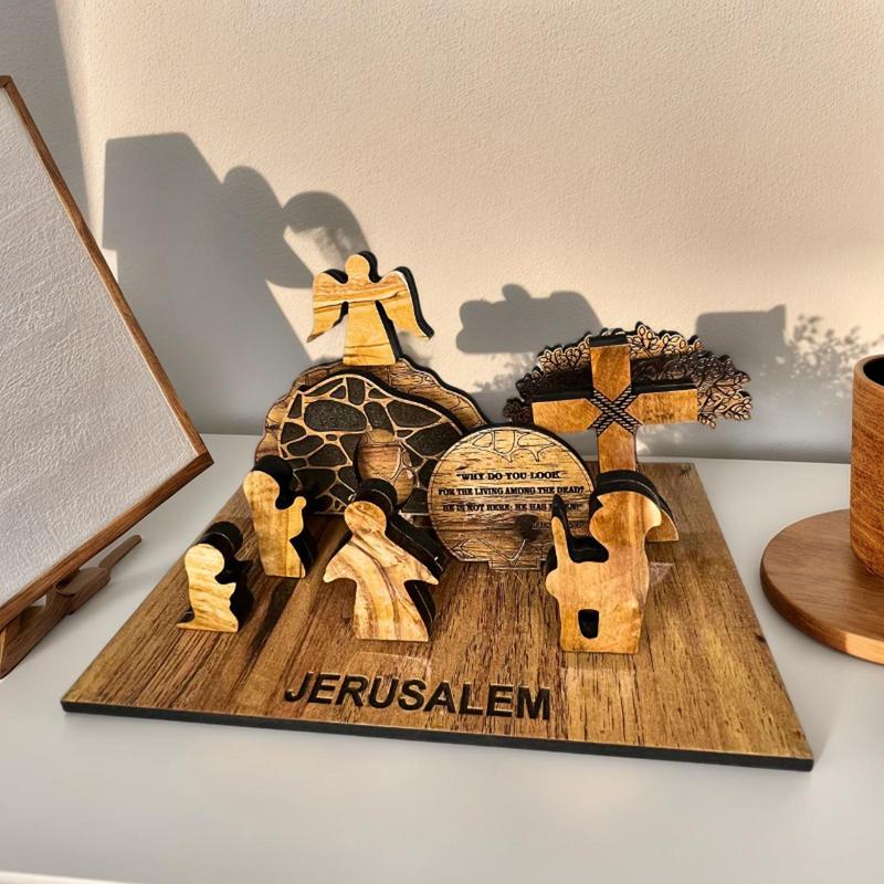 Easter Nativity Wooden Jesus Nativity Scene Desktop Ornament Christ Birth of Jesus Ornaments Religious Decorations for Desk