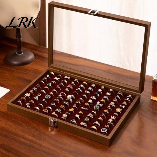 Jewelry Box with Partitions Ring Storage Box, Durable Wood Compartmentalized Design, Soft Neat And Orderly Velvet Interior Multi-grid Organizer,