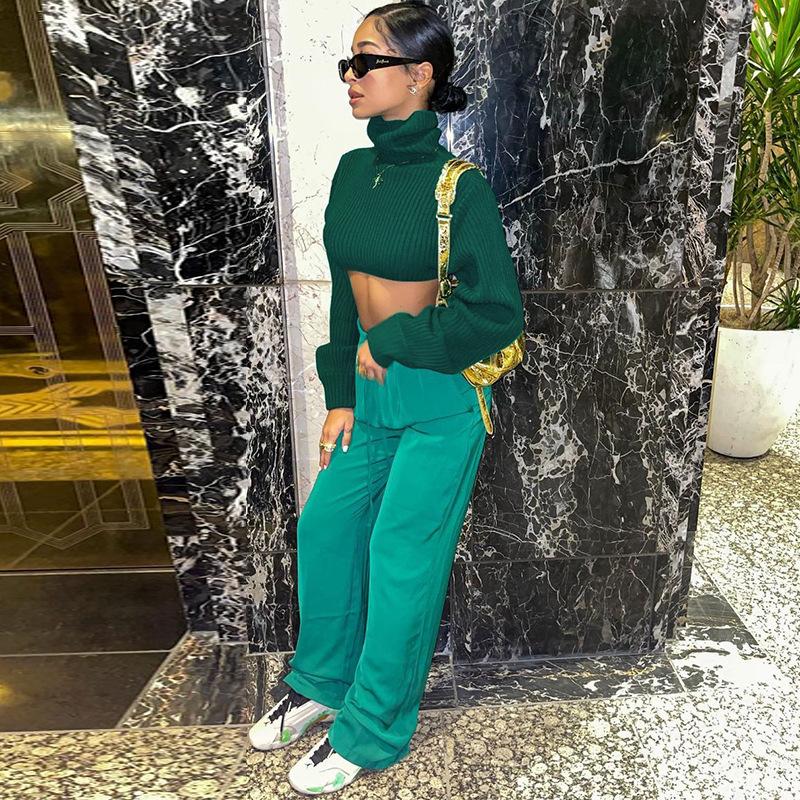 2022 Spring Autumn Fashion O Neck Women's T Shirt Casual Solid Knitted Sweater Sexy Crop Tops Lantern Sleeve Ladies T Shirt Tops