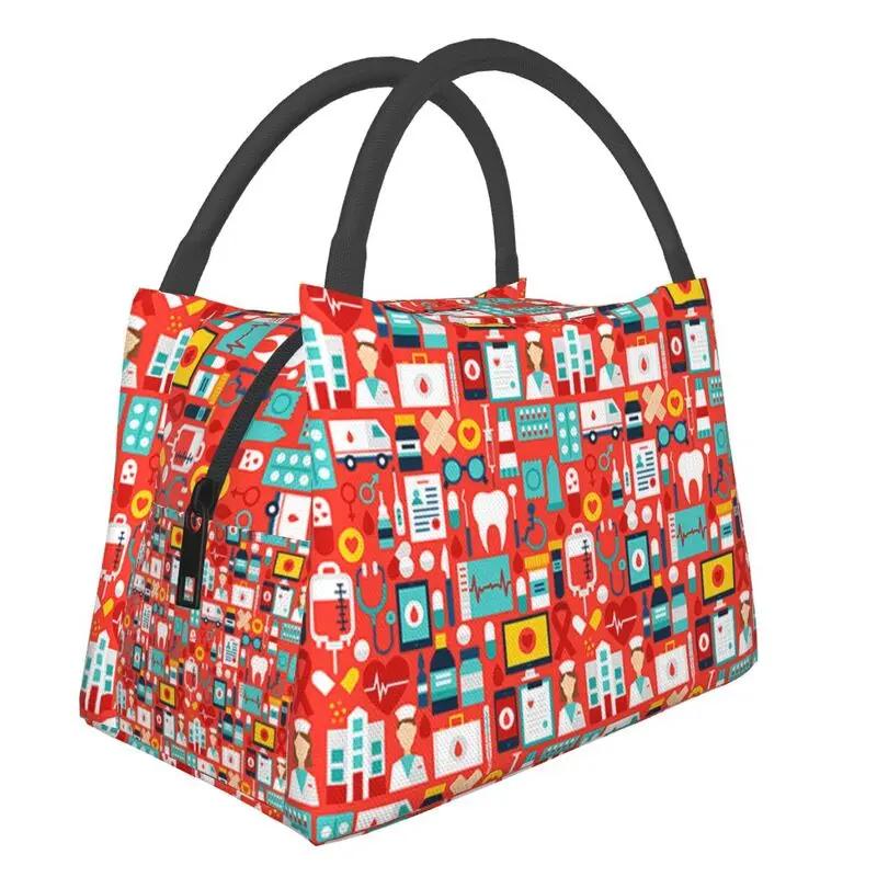 Pink Nurse Life Insulated Lunch Tote Bag for Women Nursing Print Portable Thermal Cooler Bento Box Work Travel Food Bags