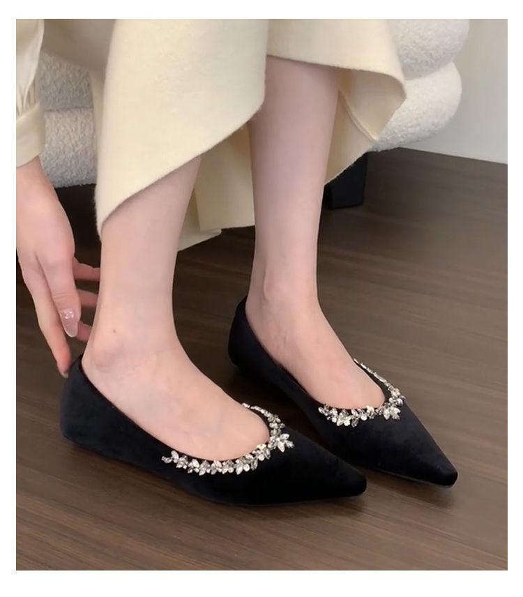 2025 new pointed temperament rhinestone flats commuting one pedal French celebrity shallow mouth single shoes female grandma shoes
