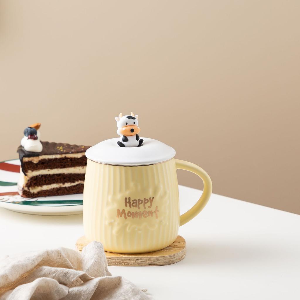 Creative Cute Cow Mug with Lid Spoon Ins Style Couple Pair Cup Gift Cup Home Office Cup