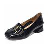 Round Head Shallow Mouth Single Shoes Women's Shoes 2025 Autumn New Cow Patent Leather Belt Buckle Low Heel Loafers Comfortable Small Leather Shoes