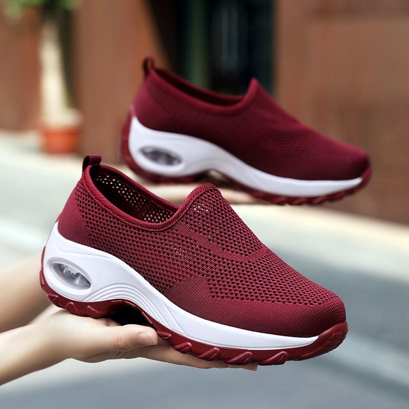 Elegant High-heeled Women's Shoes, Women's Brand Sports Shoes, Red Wedge Volleyball Shoes, Summer Mesh Walking Thick Sole  2025