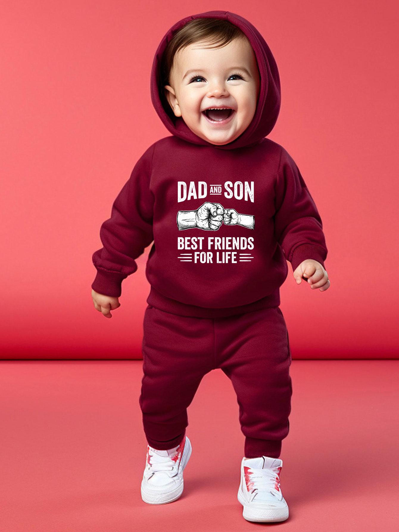 

Boys casual two-piece set including a hooded top with exclusive fun father-son best friend patterns and elastic waist cuffed trousers for daily wear 2-3Y бордовий