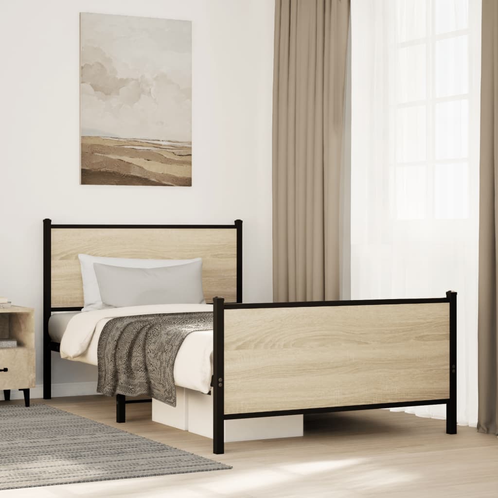 Metal Bed Frame Without Mattress Sonoma Oak Finish 107 X 203 Cm