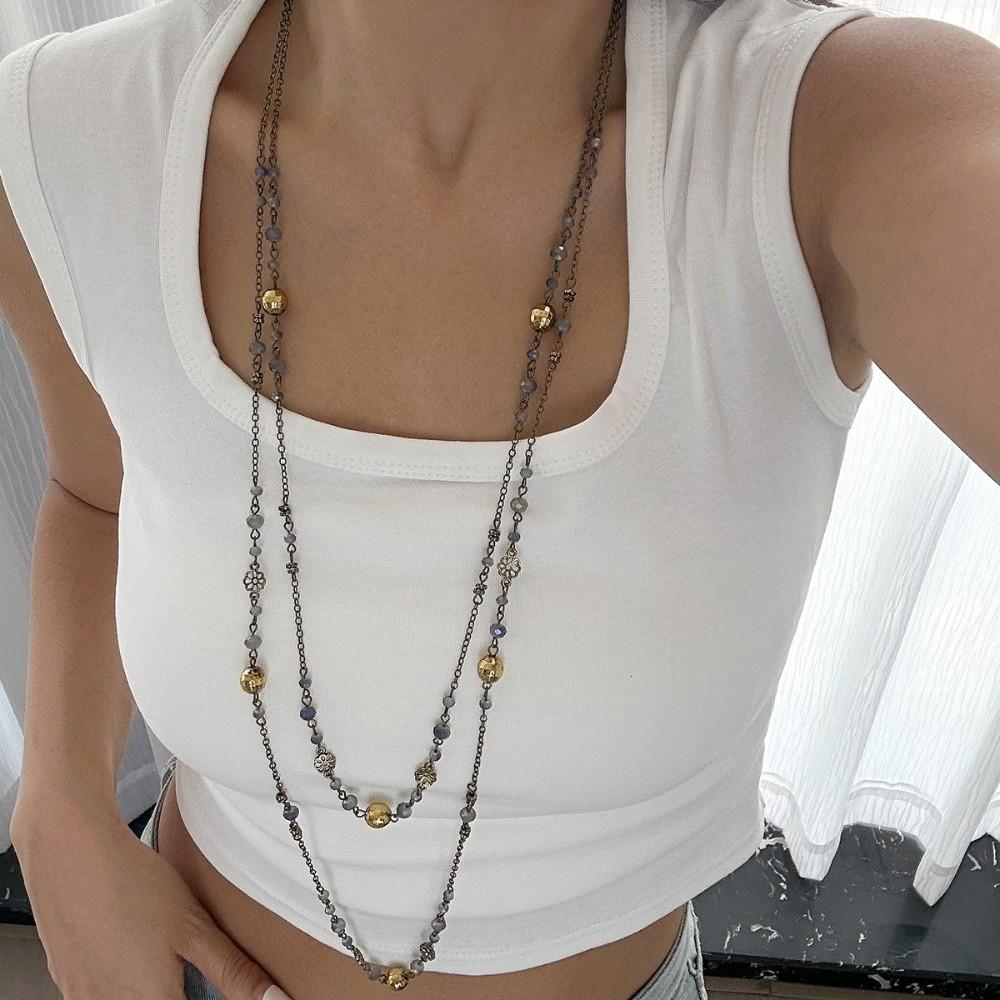 2Pcs/Set Pearl Design Long Chain Necklace Double Layers Layered Necklace  Personalized Trend
