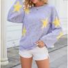 Womens Loose Fit Long Sleeve Knit Sweater With Star Round Neck Casual Pullover