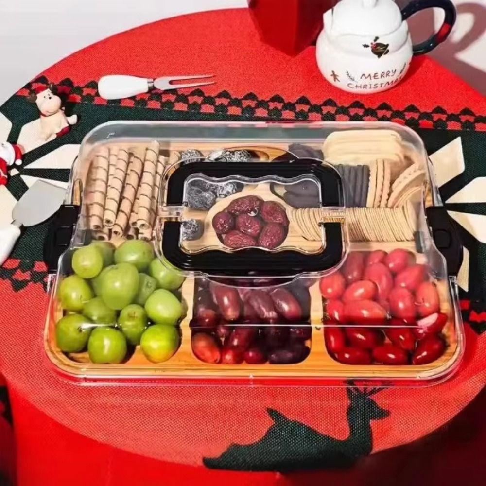 Transparent Bamboo Cheese Board Divided Grid Wooden Cheese Board Durable Serving Platter  Camping