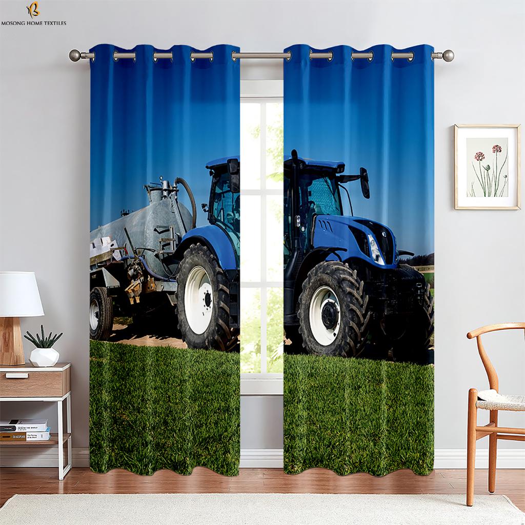 Bauernhof Traktor 3D Stereo Druck Vorhang Schlafzimmer Wohnzimmer Küche Dekorativer Vorhang Polyesterfaser Maschinenwaschbar 2 Stück