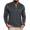 Men Vintage Contrast Color Crew Neck Long Sleeve Pocket Casual Henley T Shirt