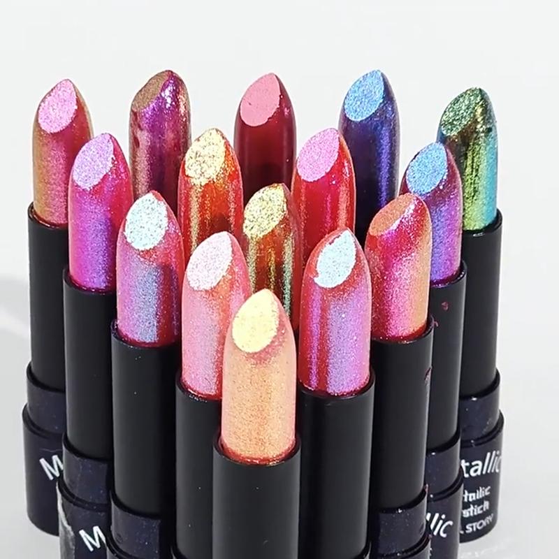 Wasserdichter Metallischer Lippenstift mit Glitzer-Finish - 15 Lebendige Farben