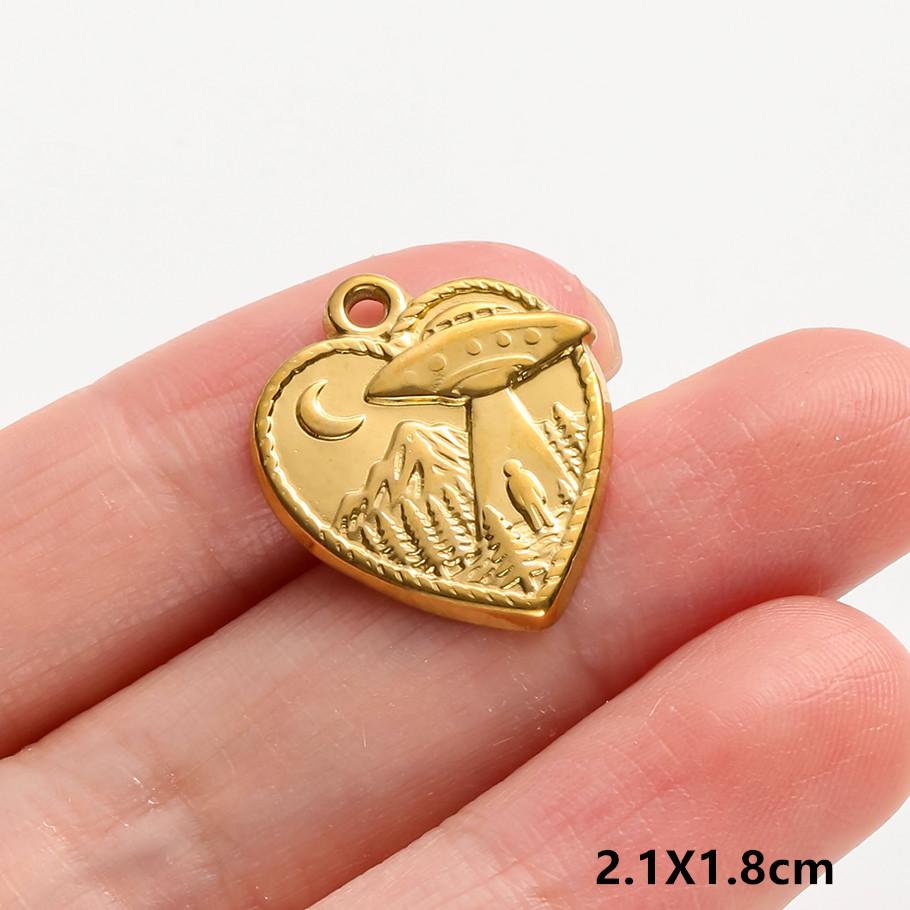 6Pcslot Real Gold Plated Space Alien Pendants Astronaut Sun Moon Star Charm Stainless Steel Charms For Jewelry Making Supplies