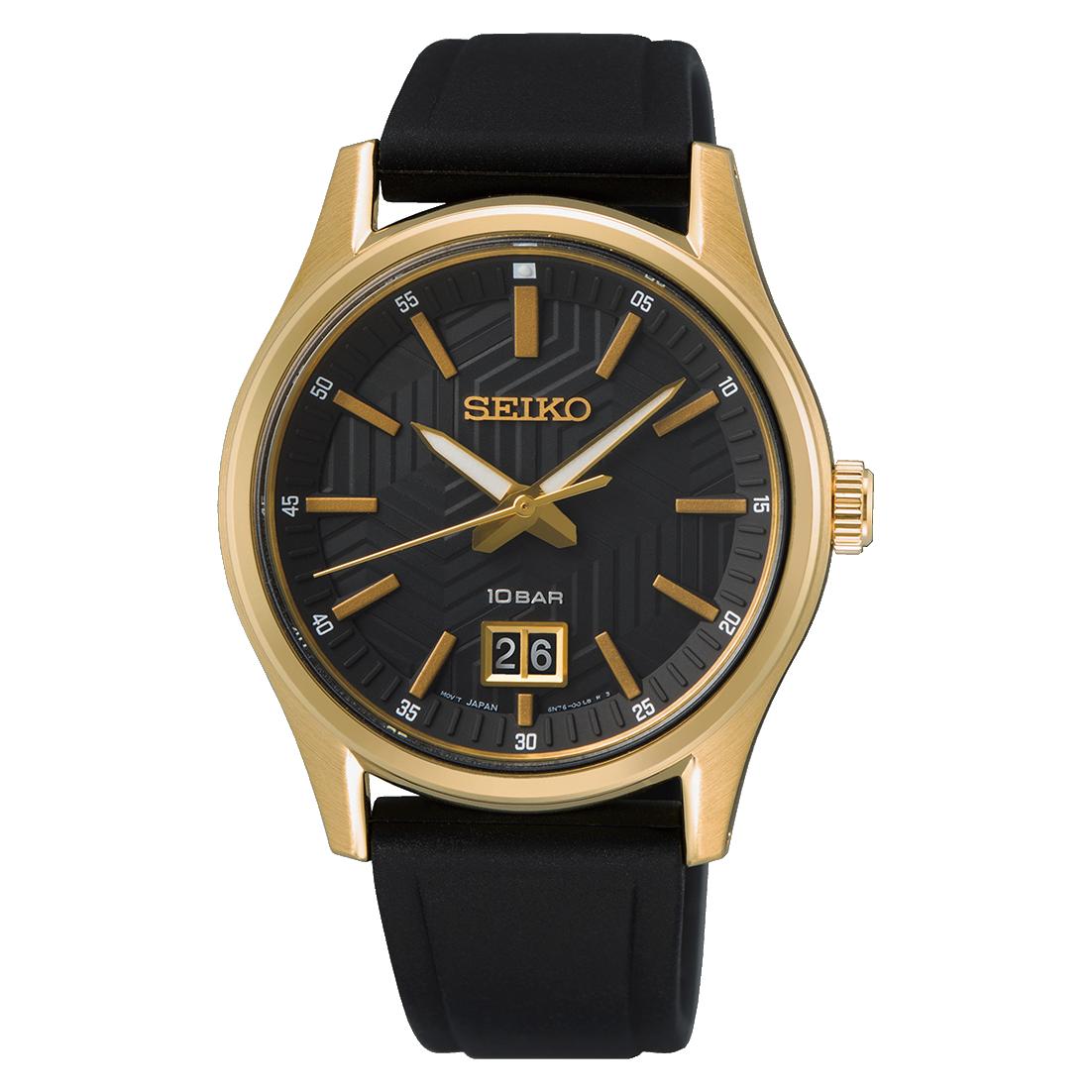 Мужские часы Seiko Classic Quartz с черным циферблатом, 39 мм, SUR560P1 чёрный