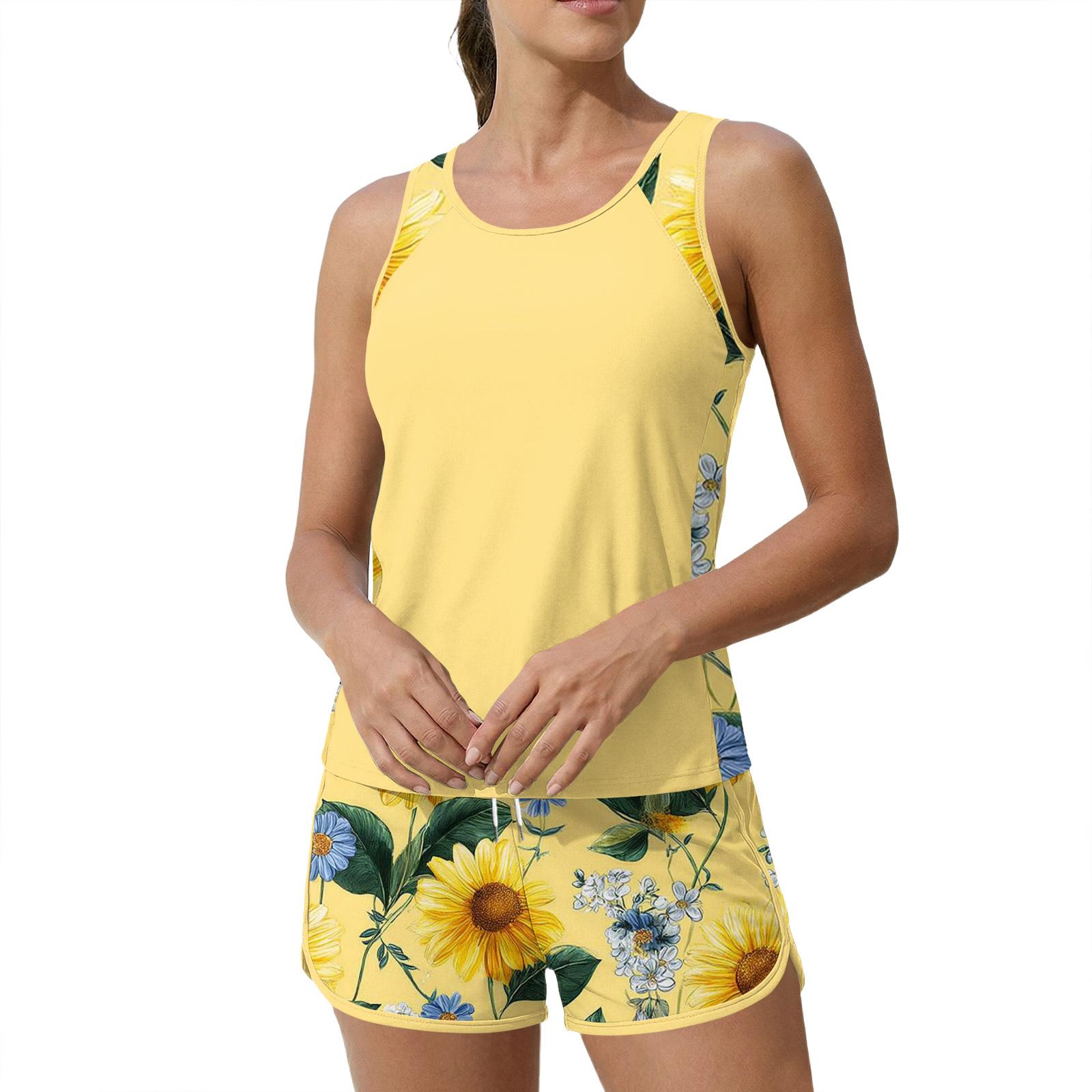 

Women s Sunflower Print Split Swimsuit Sport Swimsuit L