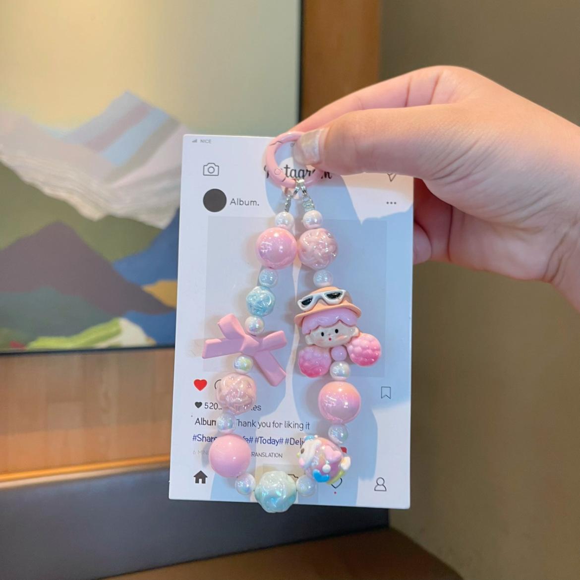 Cartoon Popcorn Hand-painted Beads Beaded Mobile Phone Chain Keychain Mobile Phone Pendant Bag Pendant Earphone Accessories