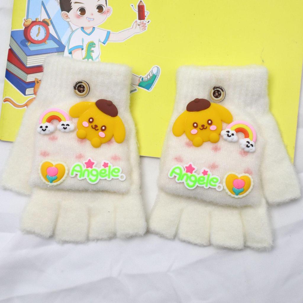 Children's Cartoon Flip-Top Knitted Gloves - Cozy, Thick, Half-Finger Design for Boys and Girls (Autumn/Winter)