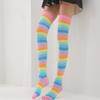 Femmes Filles Fantaisie Arc-en-Ciel Coloré Rayures Au-Dessus du Genou Chaussettes Longues Costume Cosplay Halloween Tricotées Extensibles Cuisse Haute