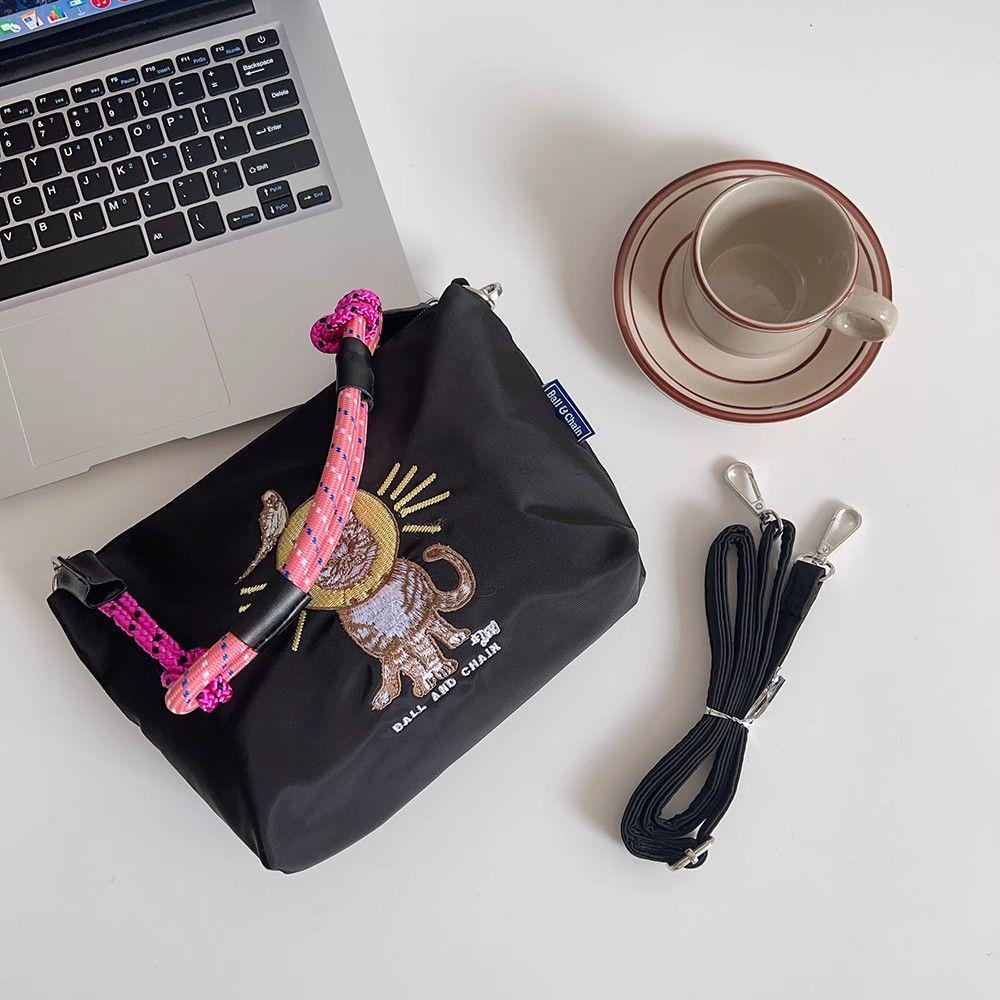 Women's Japanese Style Embroidered Shoulder Bag - Large Capacity, Portable Fashion Toiletry Storage