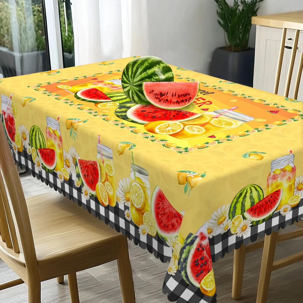 1pc Rectangular Tablecloth Yellow Summer Fruit Print Table Cover For Dining Kitchen Party Dustproof Oilproof Decorative Use