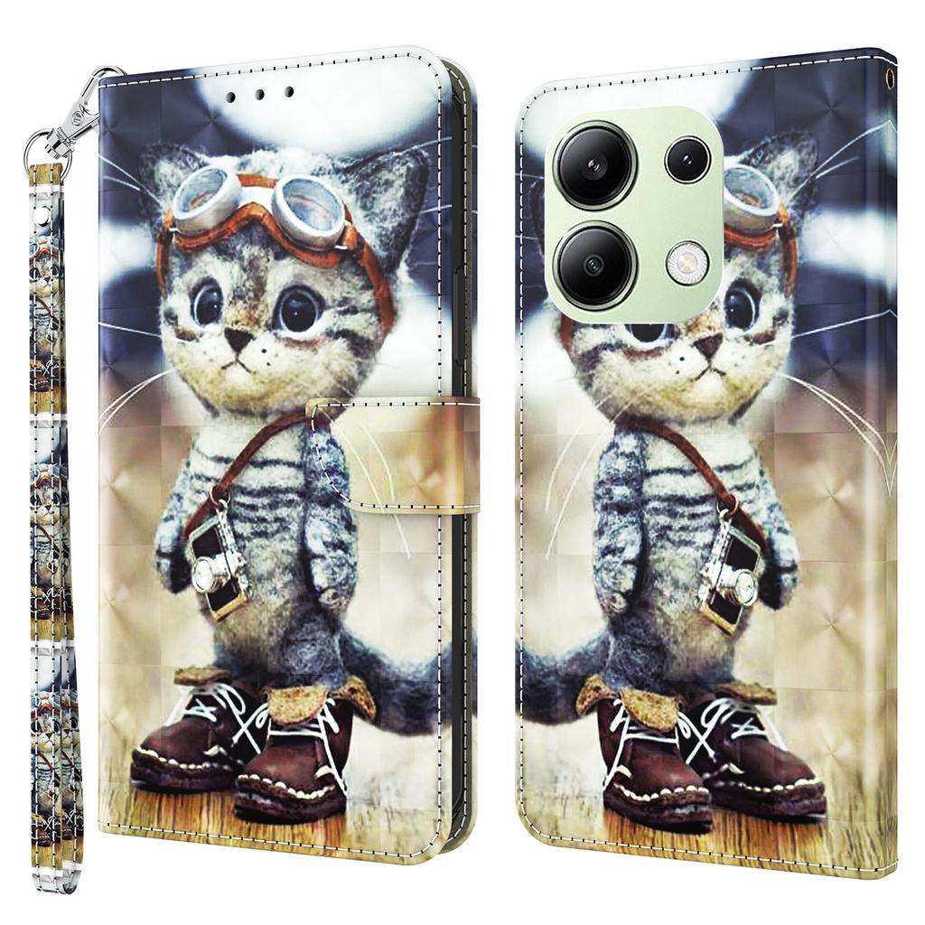 For Xiaomi Redmi Note 13 4G Leather Case 3D Pattern Printing Phone Wallet Cover