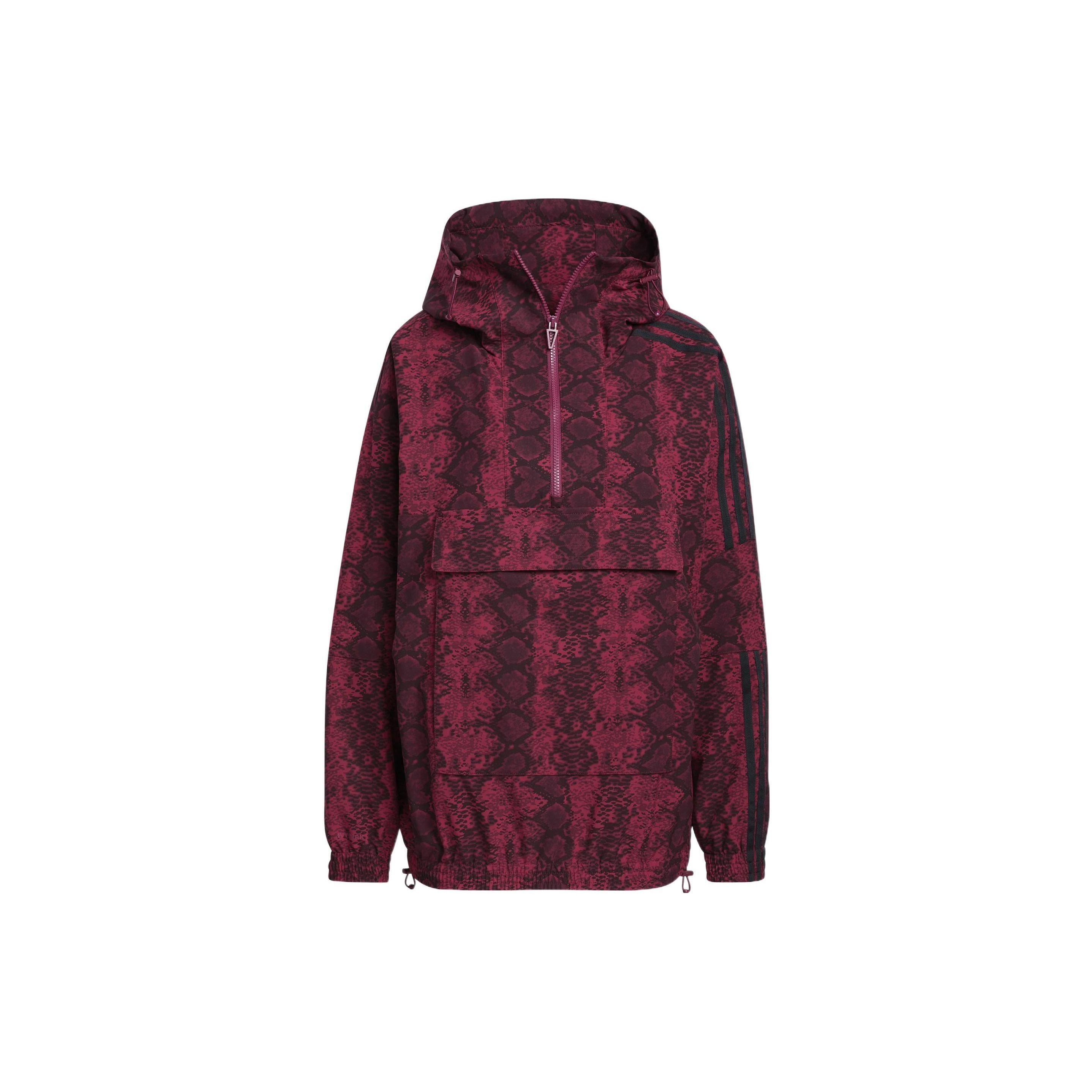 

Adidas x Ivy Park Windbreaker Unisex Lightweight Water-Resistant Half-Zip Hooded Jacket Snake Print Cherry Wood Black HH9826 XS