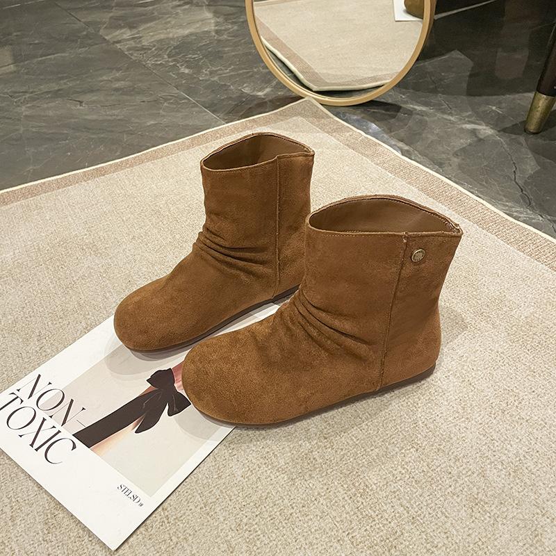 Wasteland Wind Folds Piled Boots Women's 2025 Autumn New Fashionable Versatile Lightweight Heightening Casual Short Boots Tide