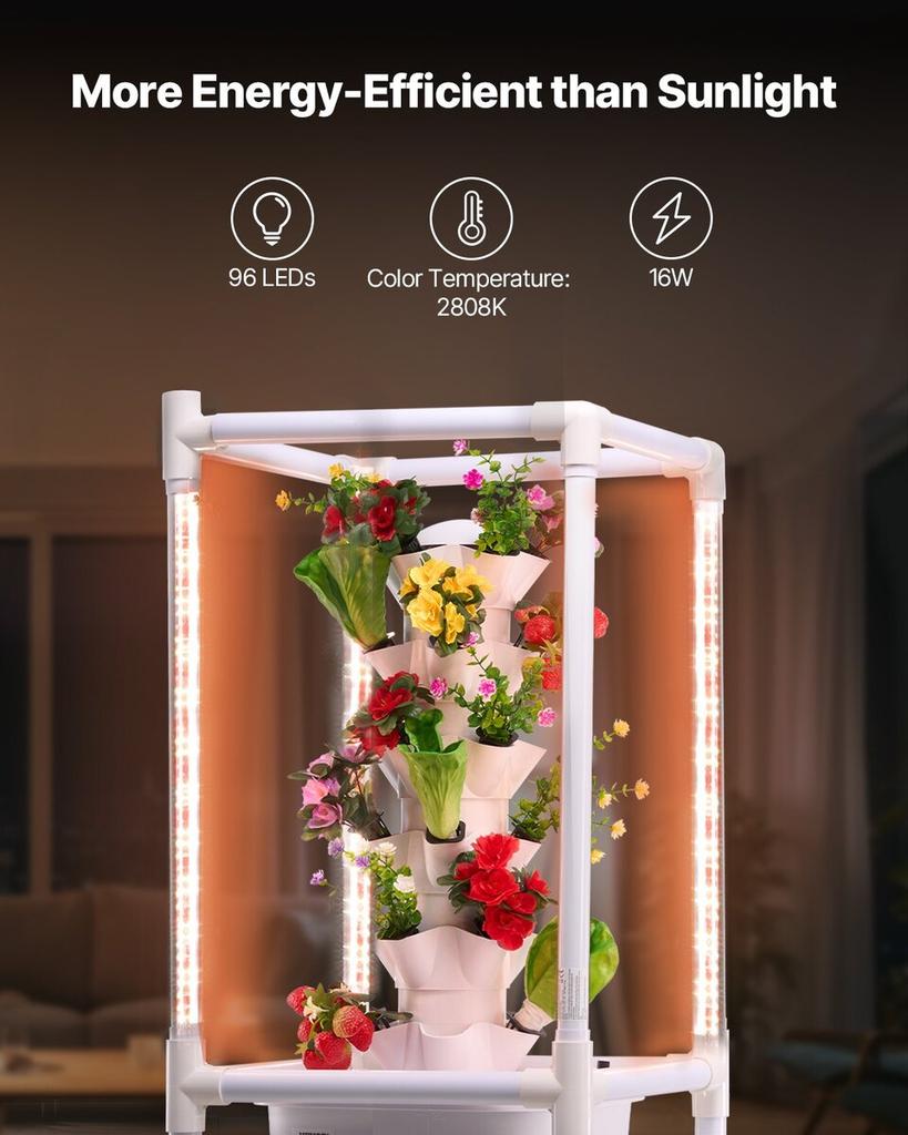 Hydroponic Growing System with Grow Light, 30 Pods Vertical 6 Tiers Hydroponic Tower, Home Hydronic Garden with Water Pump, Plants Germination Kit for