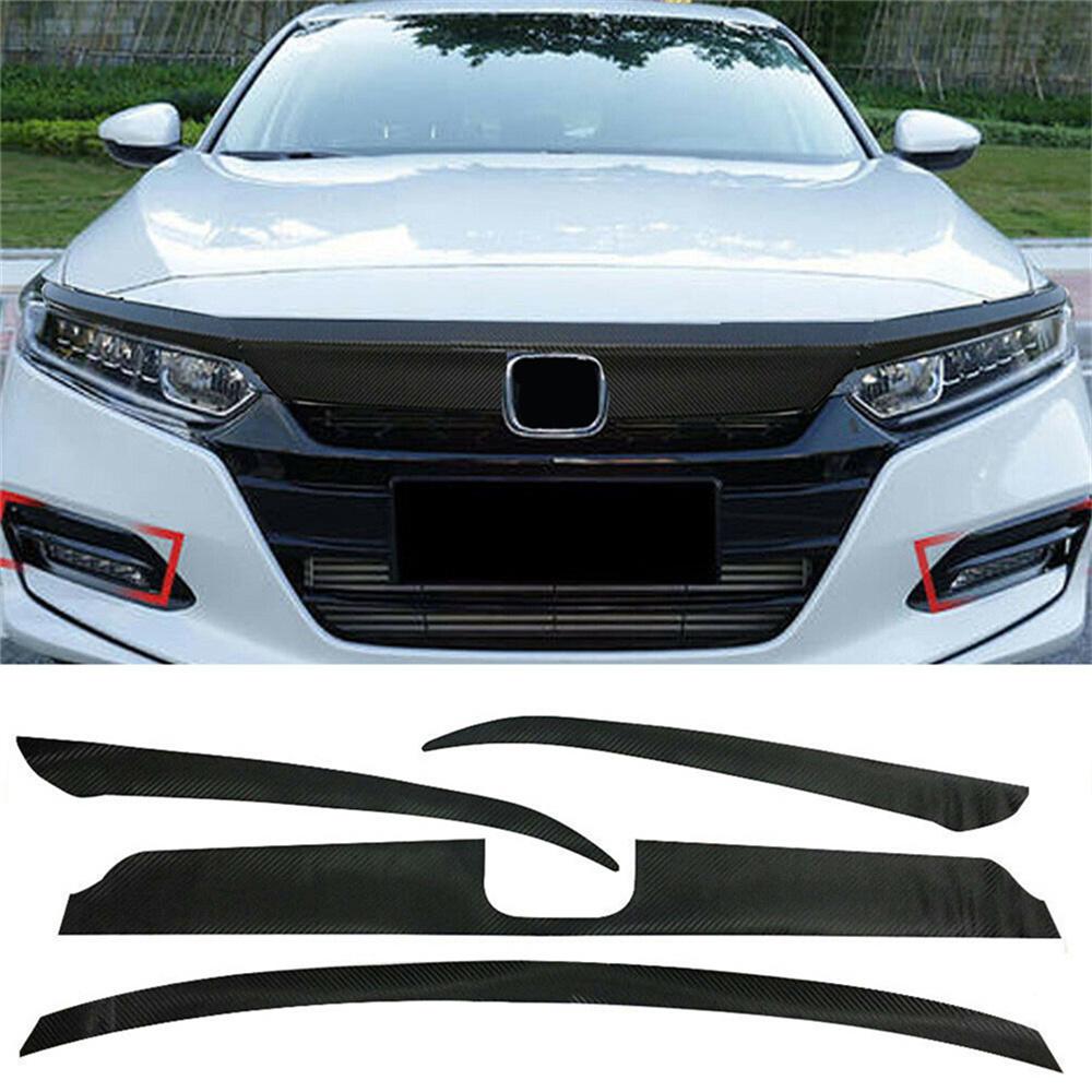 Carbon Fiber Look Front Bumper Hood Grille Trim Sticker For 2018-20 Honda Accord