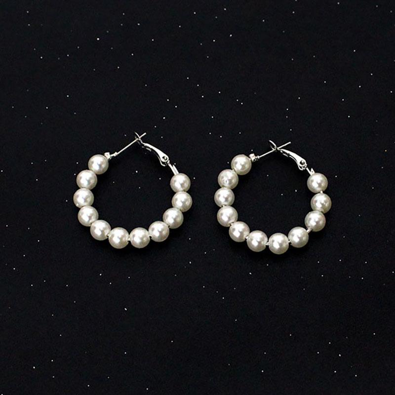 

Fashion Gold Silver Color Imiation Pearl Hoop Earrings 3 Size Small To Big Round Loop Earring For Women Wedding Jewelry Aros