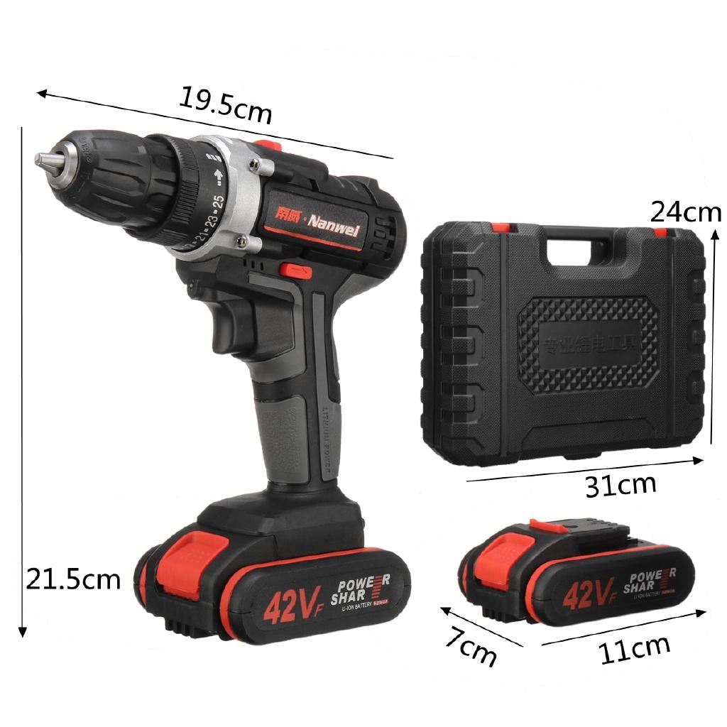 25+1 Torque 1/2pcs LI-ION Battery Dual Speed Brushless Cordless Electric Impact Drill LED Light 190mm*200mm