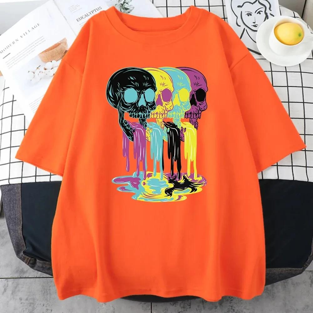 2024 New 4 Vomit From Skulls Funny Printing Cotton T-Shirts For Unisex Personality Fashion Short Sleeve Casual  Unisexs Tee Clothing Unisex