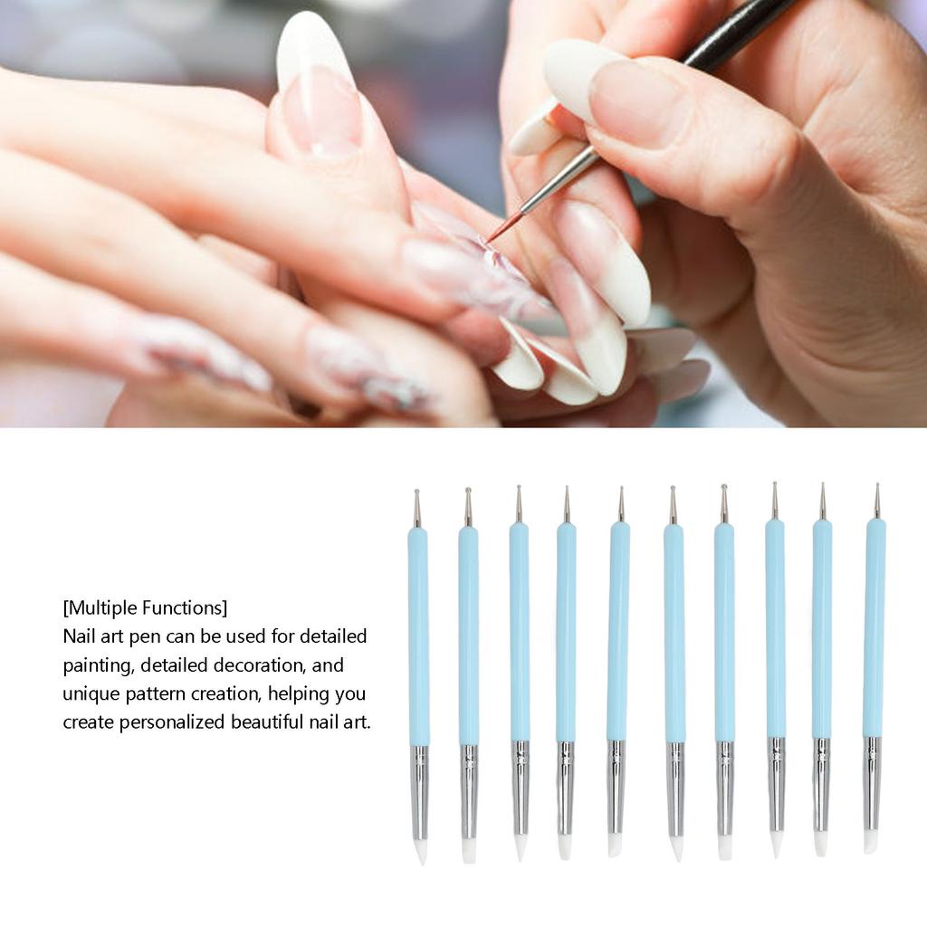 2 Set Dual Tipped Nail Art Dotting Pen Silicone Head Nail Art Sculpture Polish Carving Pen