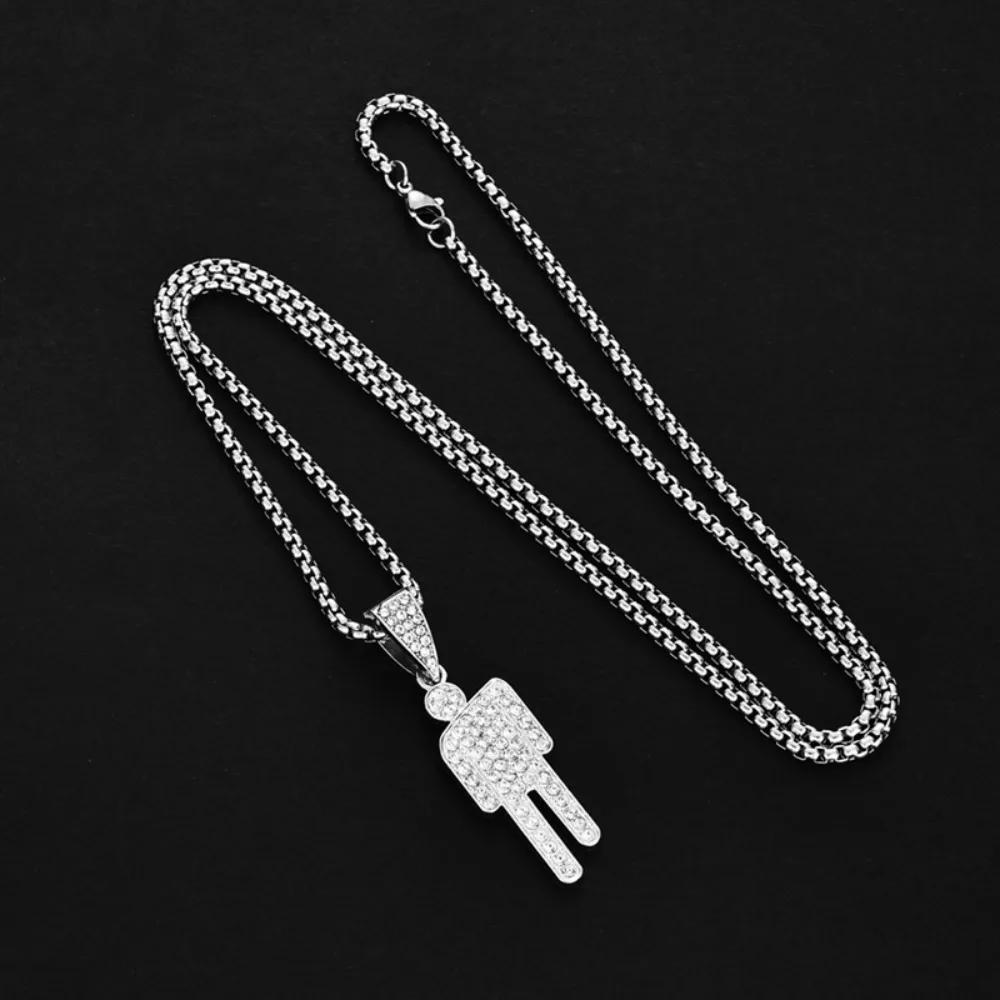 Moderne Kippkopf Zwerg Edelstahl Zirkon Anhänger Halskette für Männer Frauen Hip-Hop Punk Halsband Accessoire Schmuck Geschenk