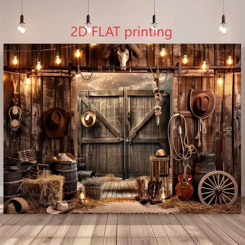 

Rustic Cowboy Stable Photo Booth Background, Western Farm Barn Backdrop for Birthday & Wild West Themed Parties 47.2x31.5inch/120*80cm